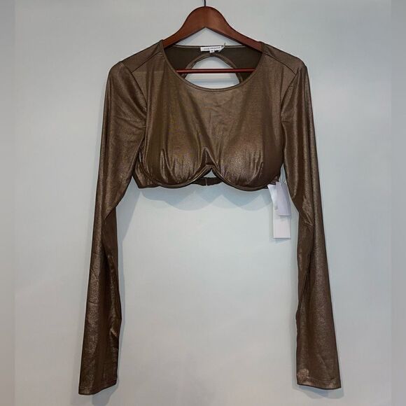 Good American Mesh Underwire Crop Top in Mocha Foil Size XL - Picture 3 of 9
